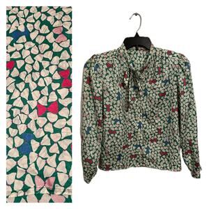 Vintage Novelty Bow Print Blouse Top Dickie Tie / Womens XS Bust 33